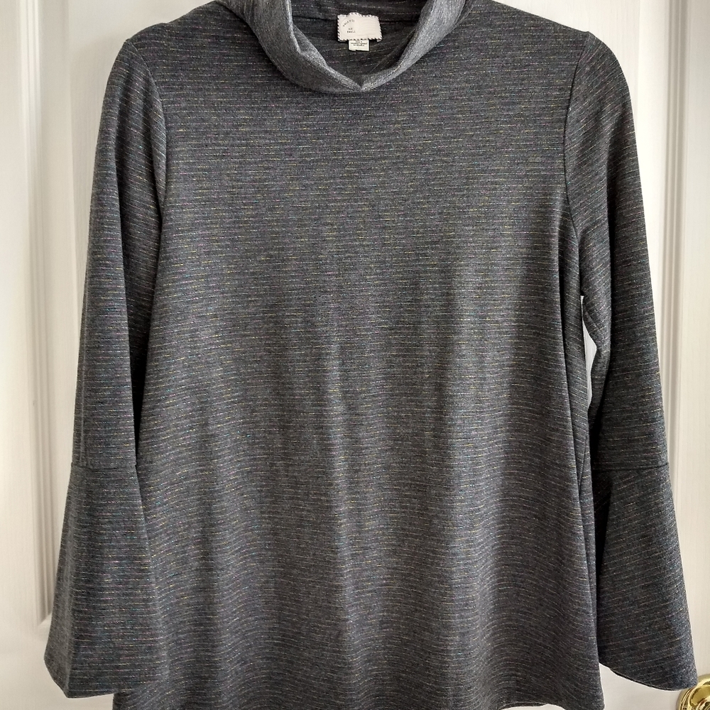 Anthropologie Grey Turtleneck Metallic Sparkles